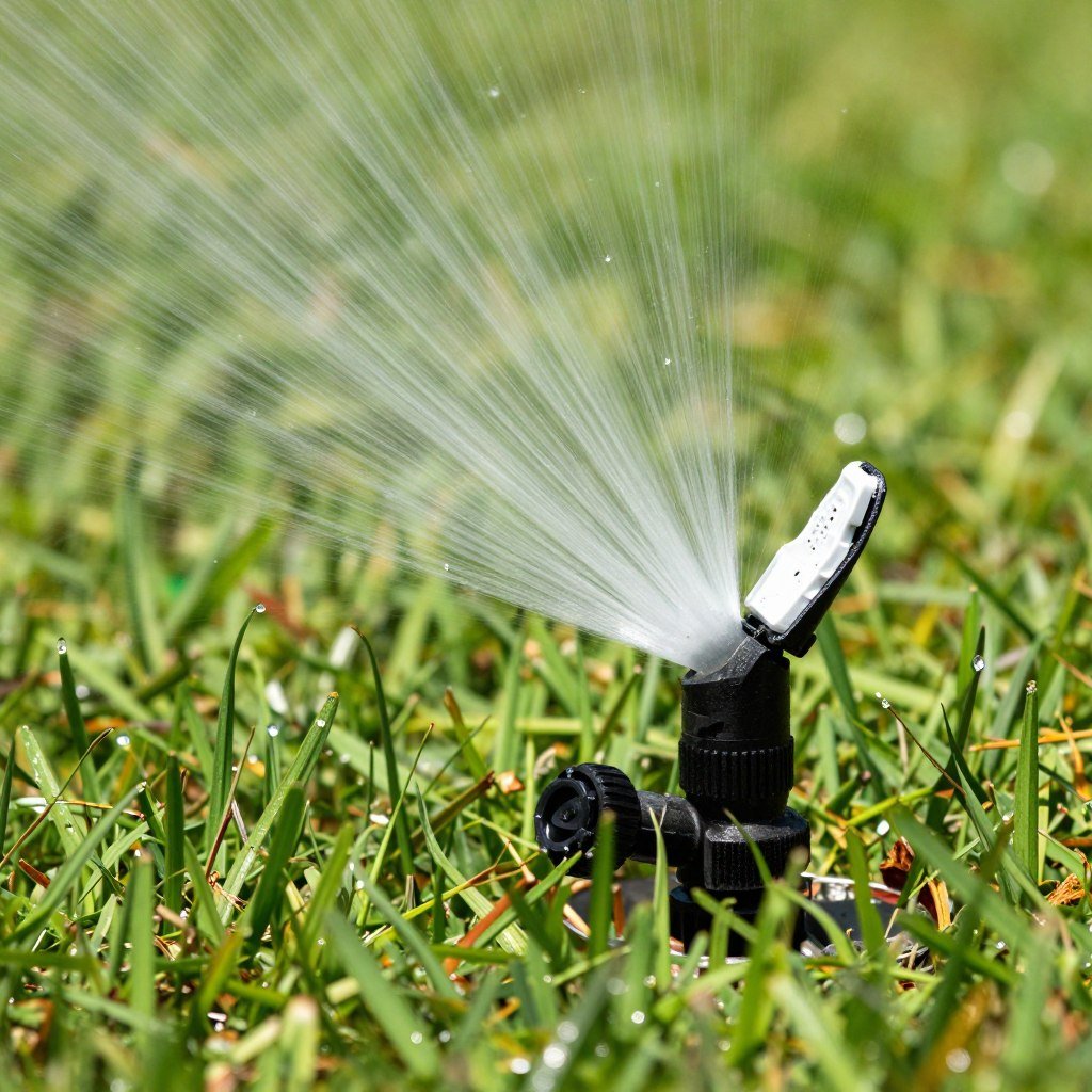 Broken sprinkler head spraying water incorrectly in Lakeland yard