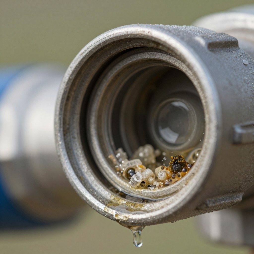 Clogged sprinkler nozzle with mineral buildup from Lakeland water