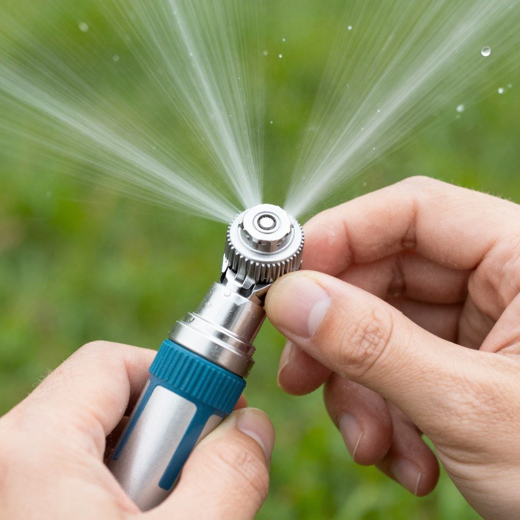 Close-up of sprinkler head being adjusted during startup service