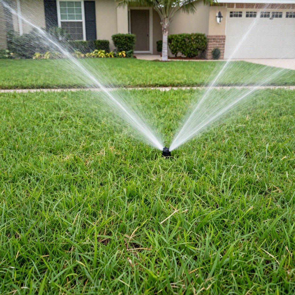 Healthy, evenly watered lawn after professional sprinkler startup