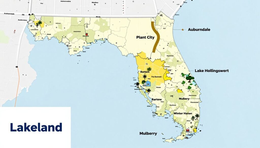 Map showing sprinkler startup service areas around Lakeland FL