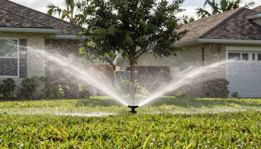Water-efficient sprinkler system in operation in Lakeland FL