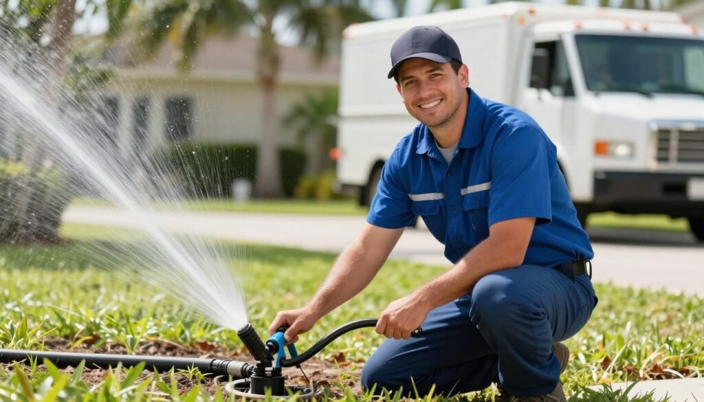 Creative Edge Outdoor Solutions technician servicing irrigation system