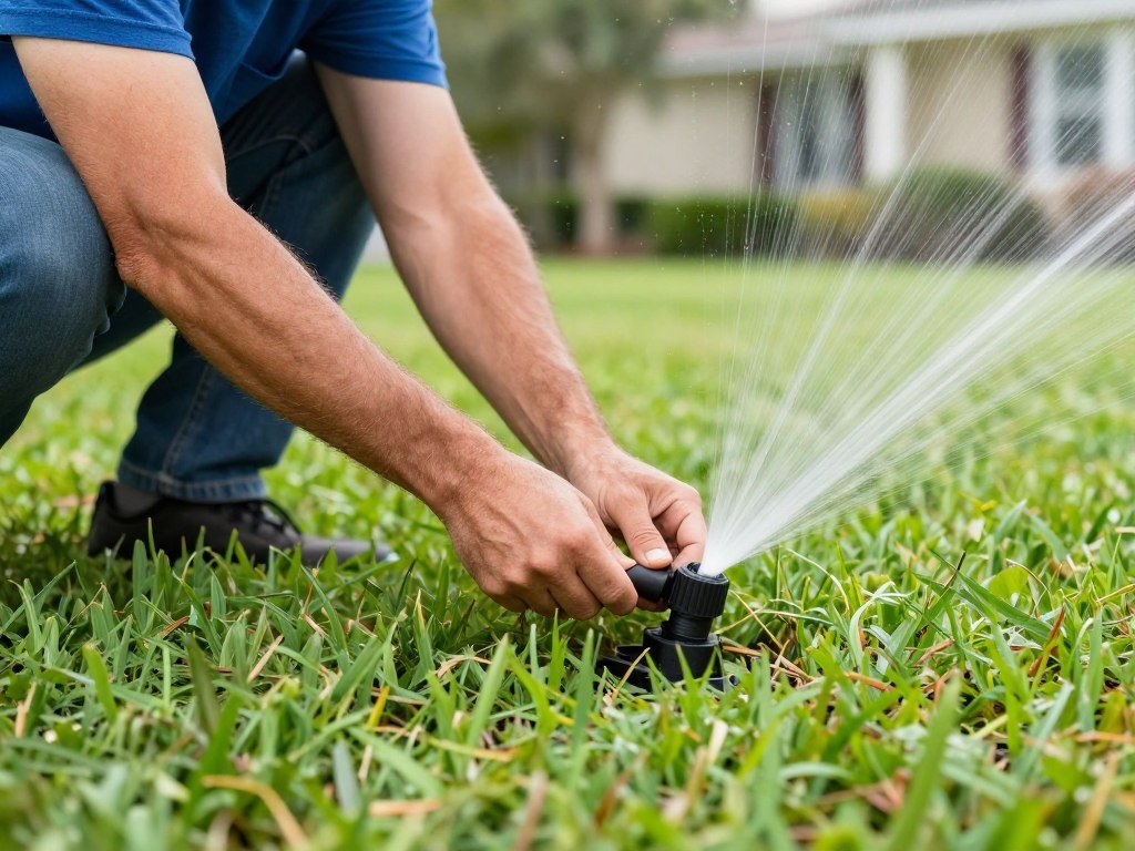 Homeowner performing basic sprinkler system maintenance in South Lakeland