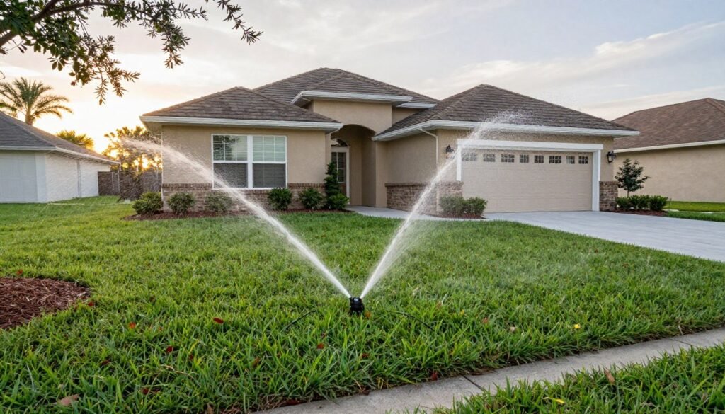Residential sprinkler system operating properly after repair in Lakeland Highlands