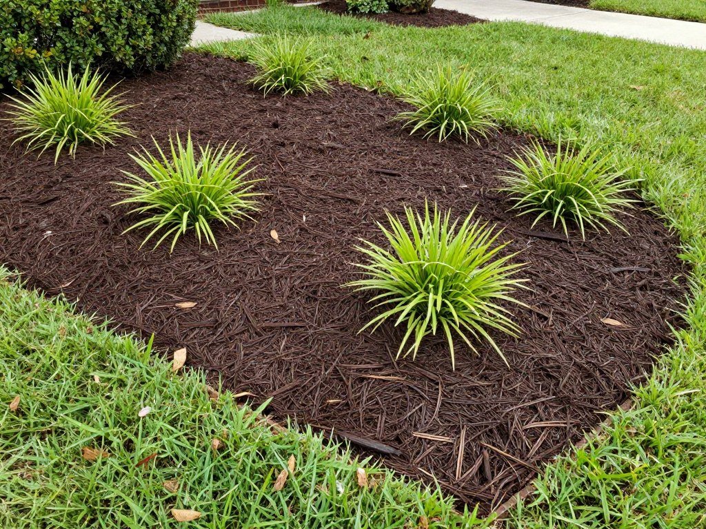 fresh mulch installation in landscape beds Lakeland Florida