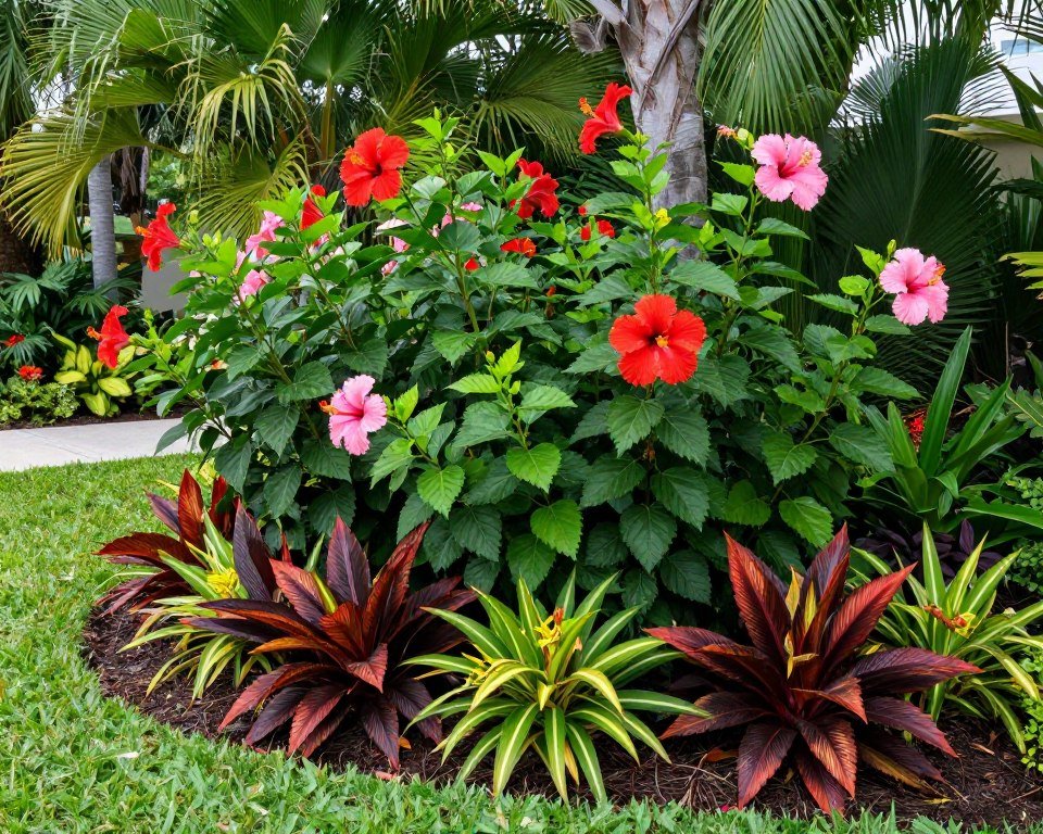 hibiscus and tropical plants in Lakeland landscape