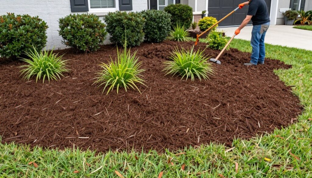 mulch installation landscape bed Auburndale