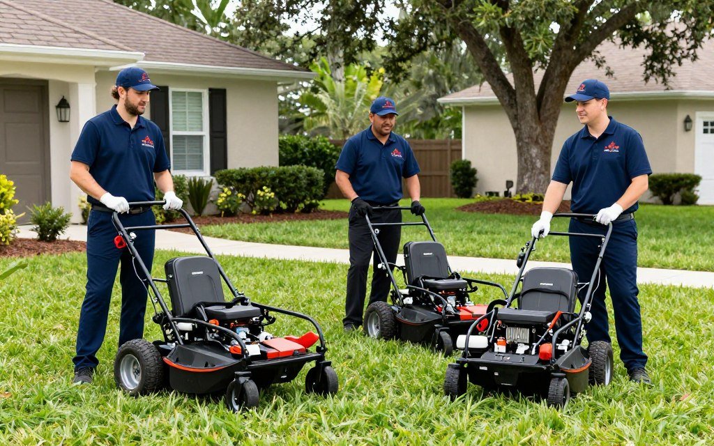 professional lawn care team providing service in Lakeland Florida
