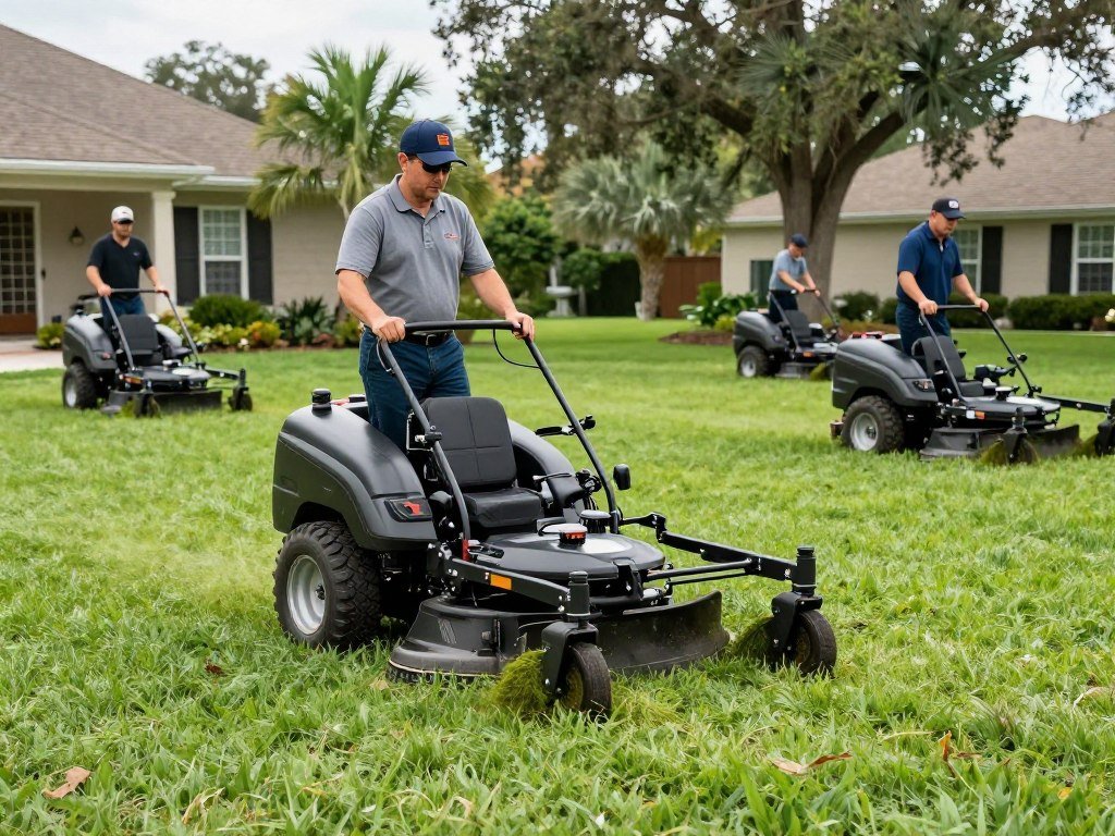 professional lawn mowing service in progress in Lakeland FL