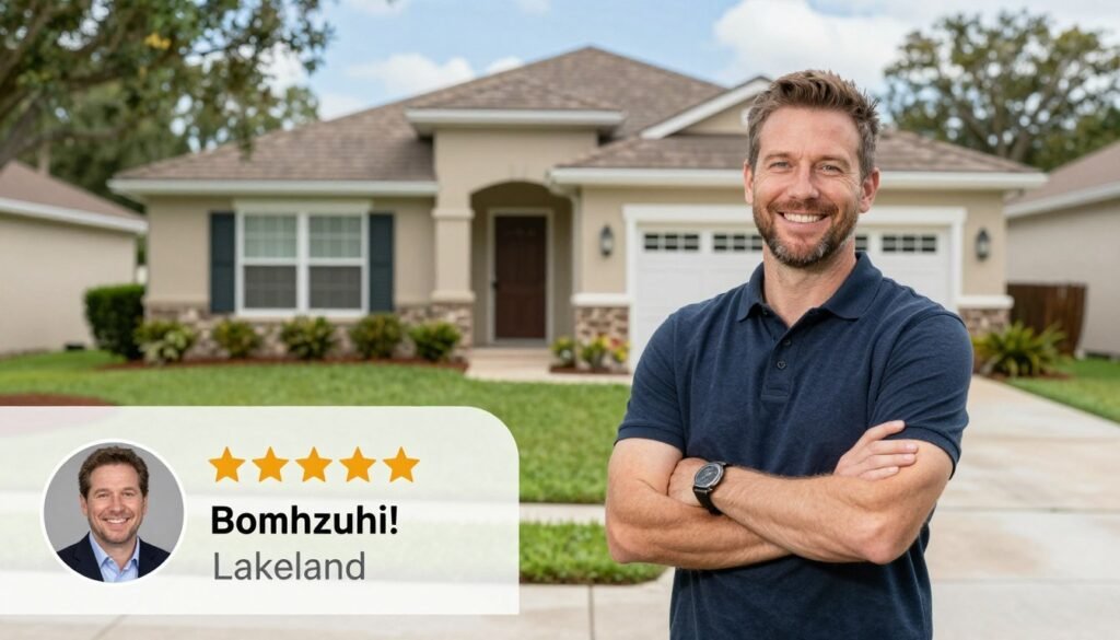 satisfied Lakeland homeowner with professionally maintained lawn